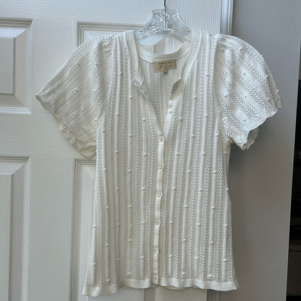 Sezane Cream Textured Button-Up top
